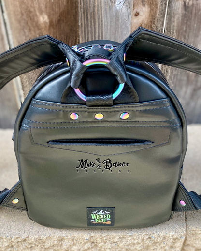 Black Wicked Backpack with Custom Green and Pink Zippered Textile