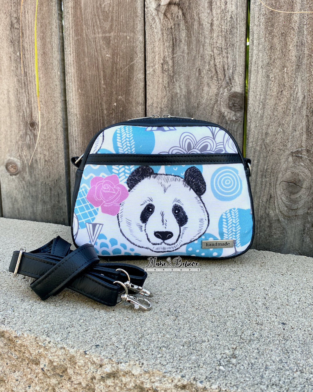 Black and Blue Panda Bitty Bowler Bag