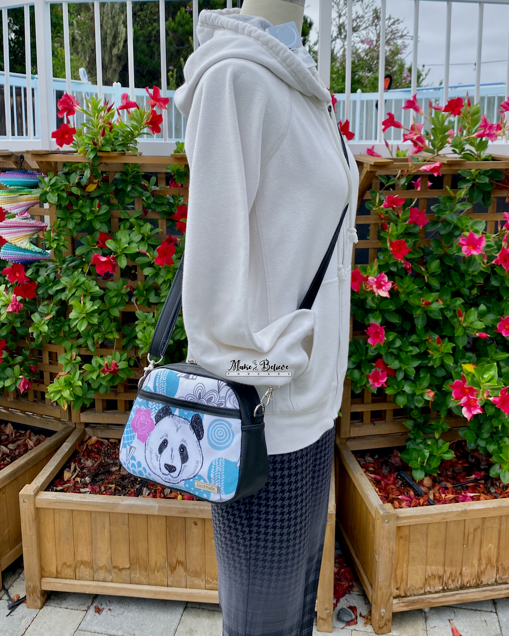 Black and Blue Panda Bitty Bowler Bag