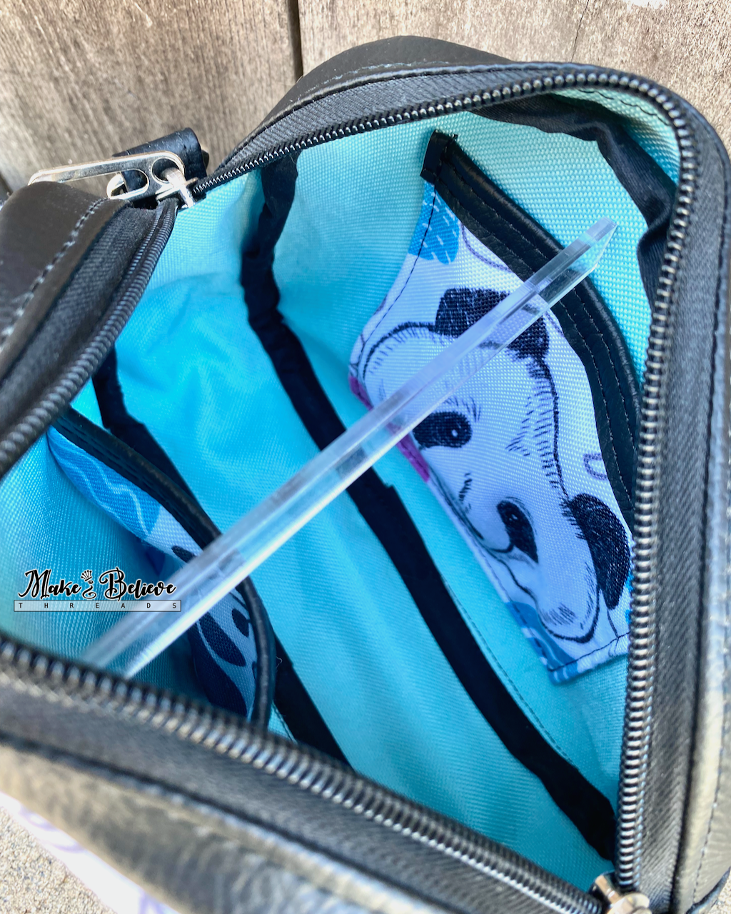 Black and Blue Panda Bitty Bowler Bag