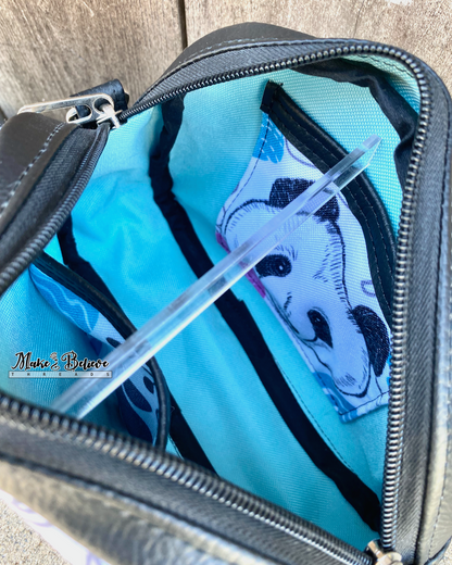 Black and Blue Panda Bitty Bowler Bag