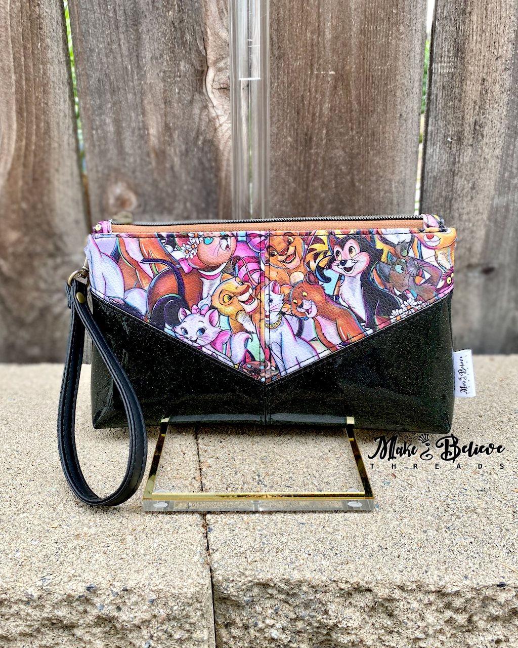 Black and Brown Kitty Love Harlequin Pouch