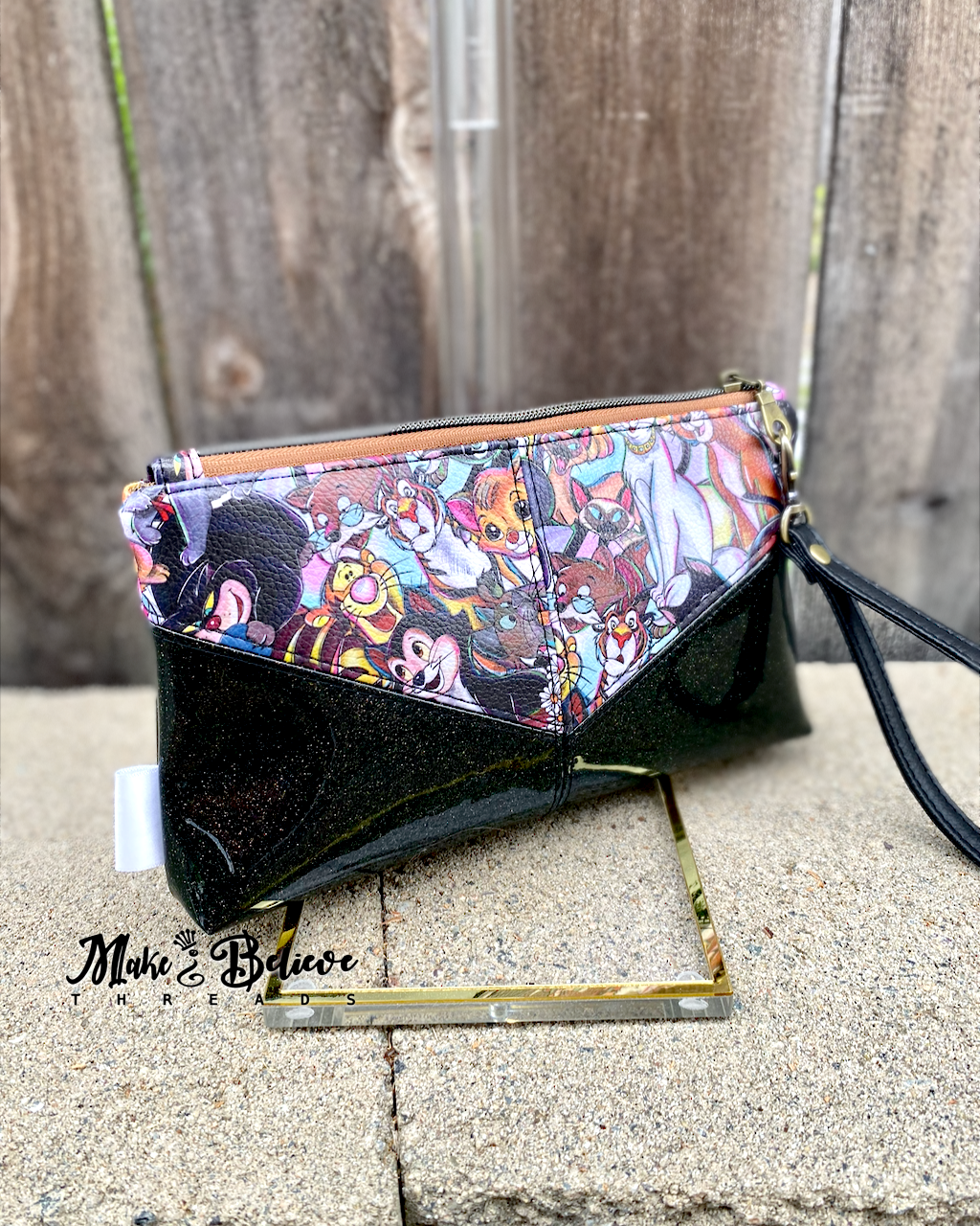 Black and Brown Kitty Love Harlequin Pouch