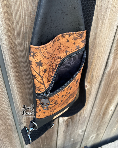 Black and Brown Witchy Cork Mini Traveler Sling