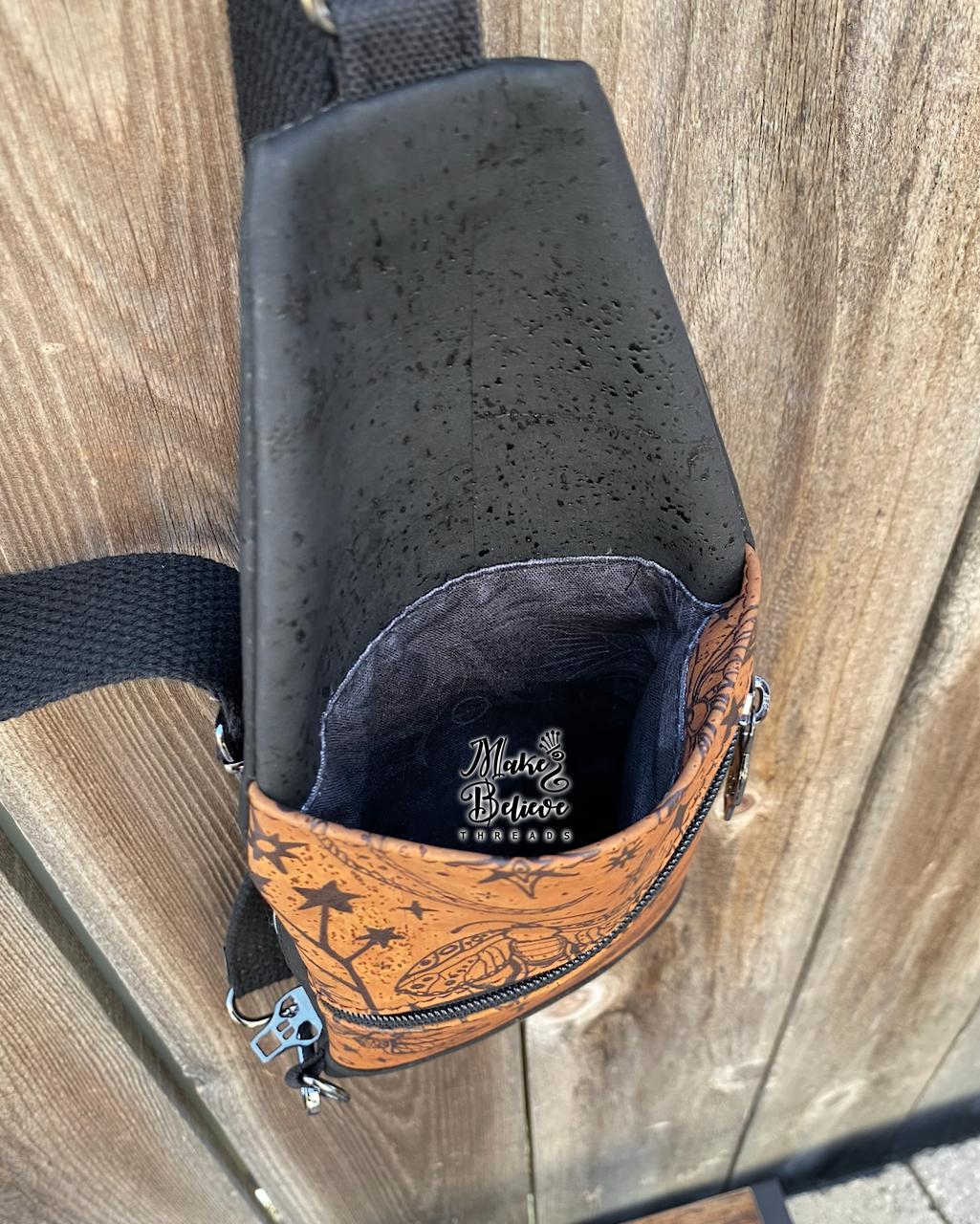 Black and Brown Witchy Cork Mini Traveler Sling