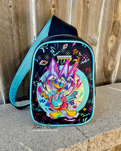 Black and Teal DF Duck Party-Time Medium Sling Bag