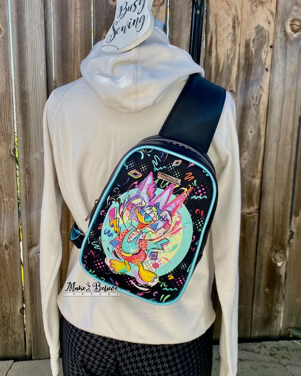 Black and Teal DF Duck Party-Time Medium Sling Bag