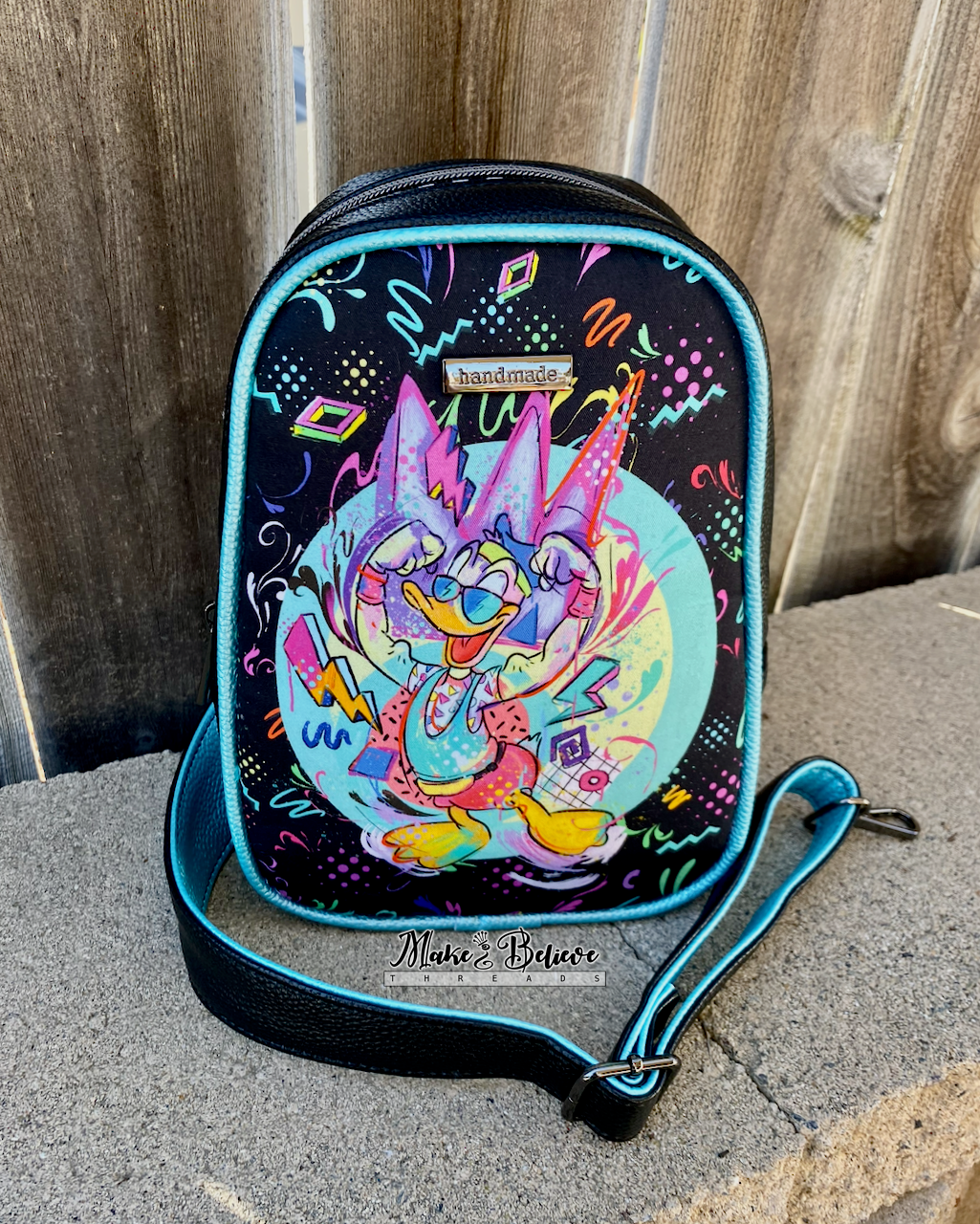 Black and Teal DF Duck Party-Time Medium Sling Bag