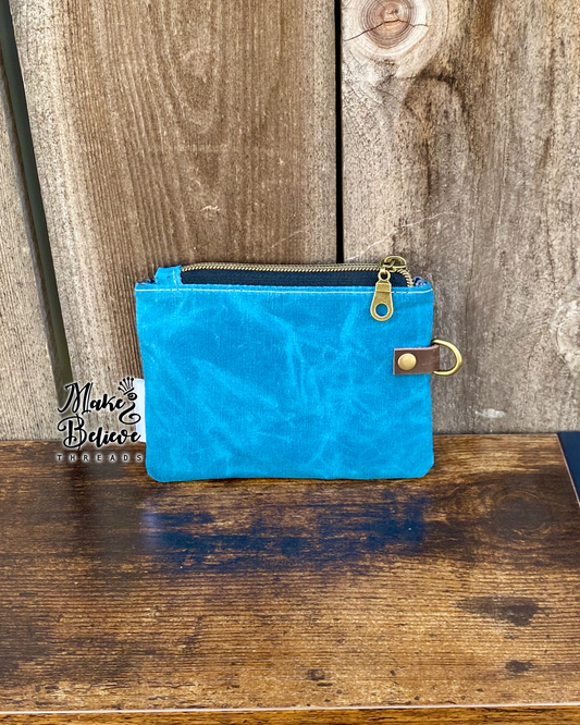 Blue Waxed Canvas Tossed Witchy Books Mini Zip Wallet