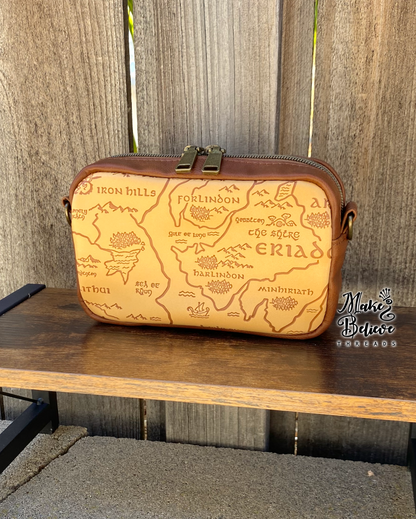 Brown Debossed LOTR Map Mini Crossbody Bag