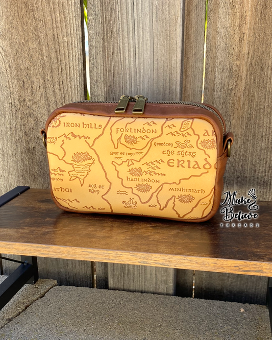 Brown Debossed LOTR Map Mini Crossbody Bag