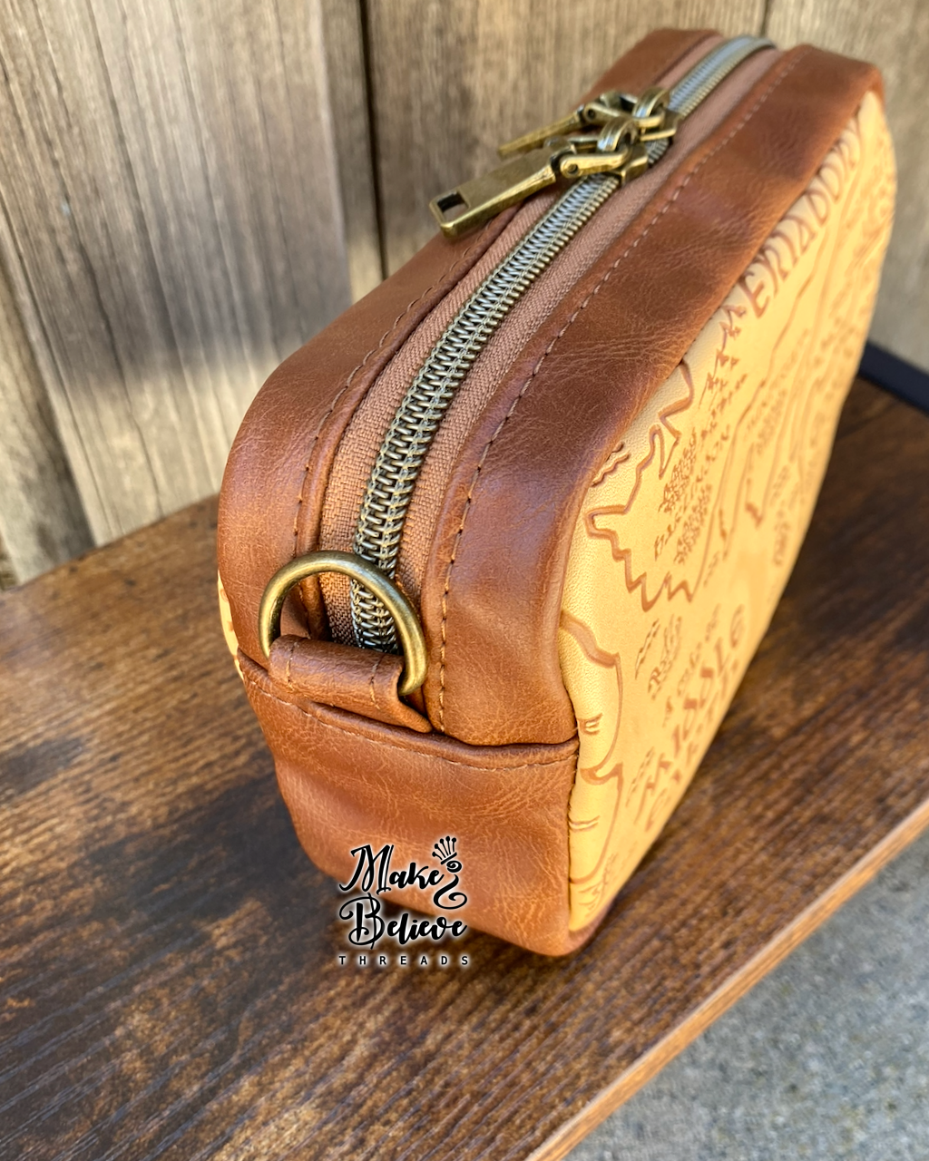 Brown Debossed LOTR Map Mini Crossbody Bag
