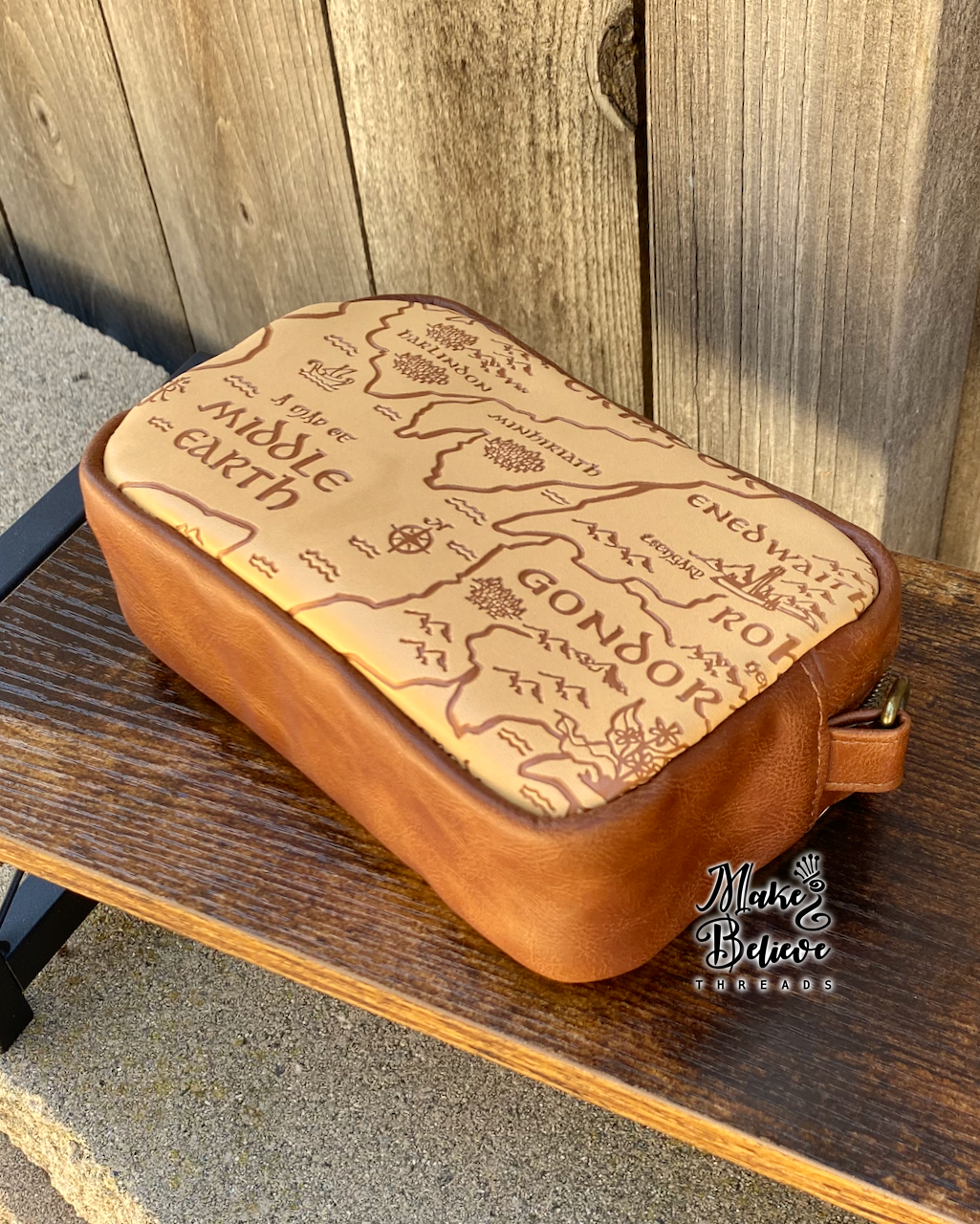 Brown Debossed LOTR Map Mini Crossbody Bag