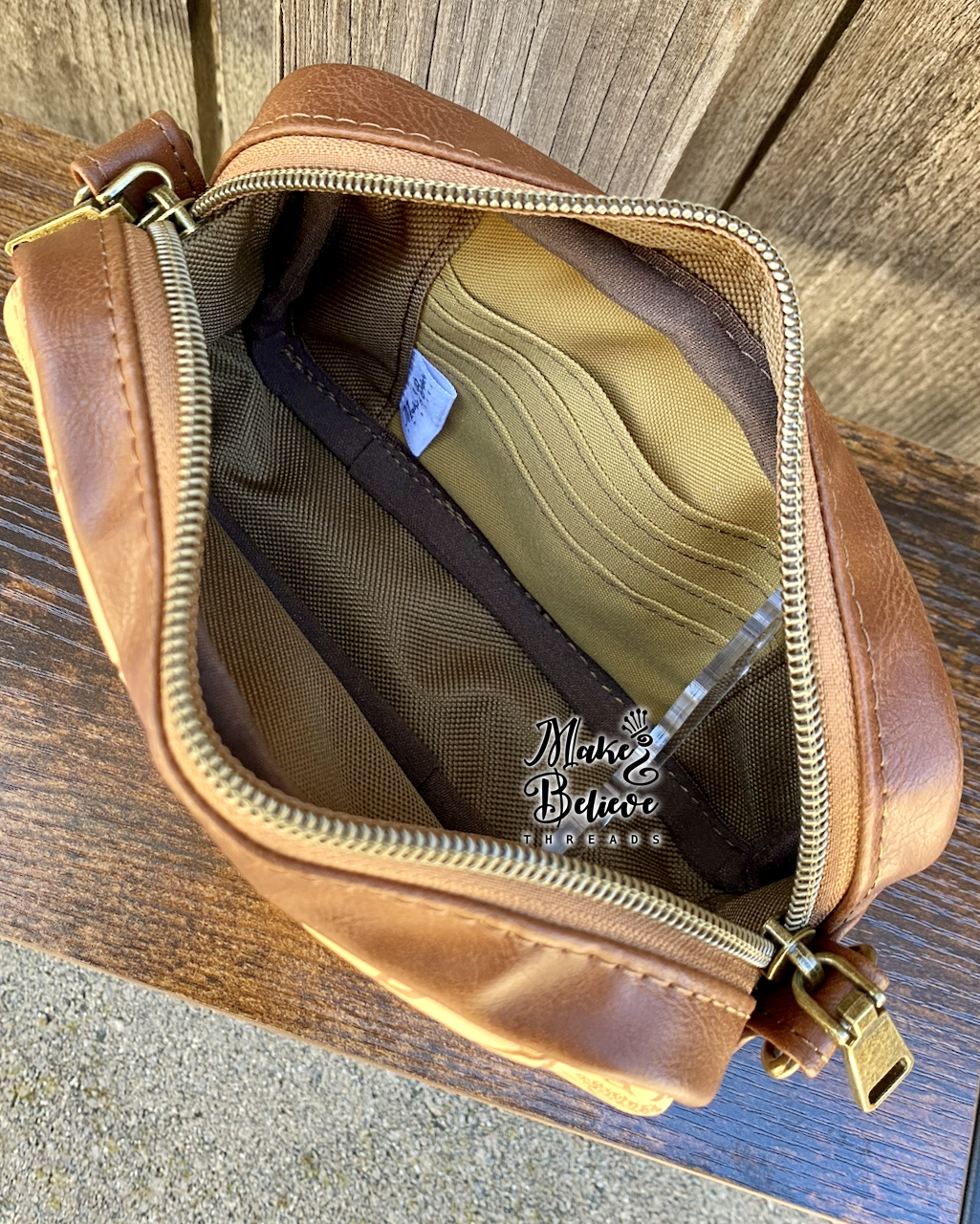Brown Debossed LOTR Map Mini Crossbody Bag