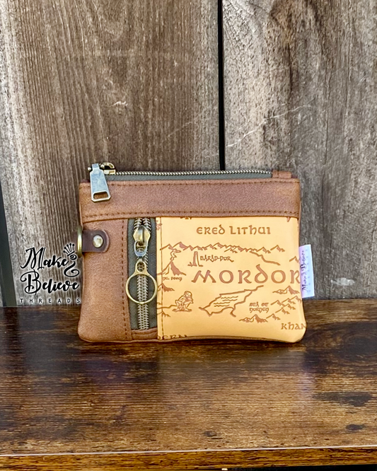 Brown & Debossed Tan Mordor LOTR Map Mini Zip Wallet