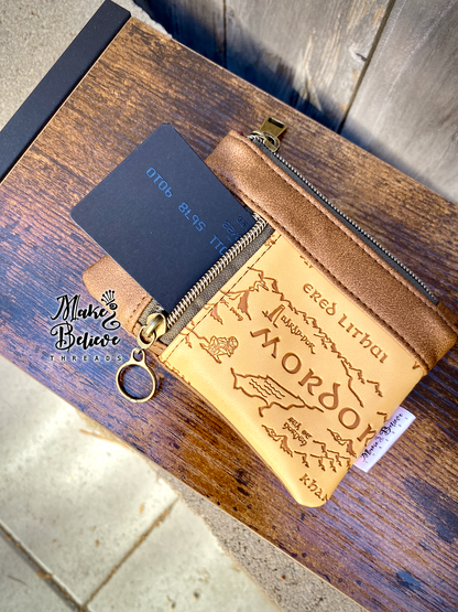Brown & Debossed Tan Mordor LOTR Map Mini Zip Wallet