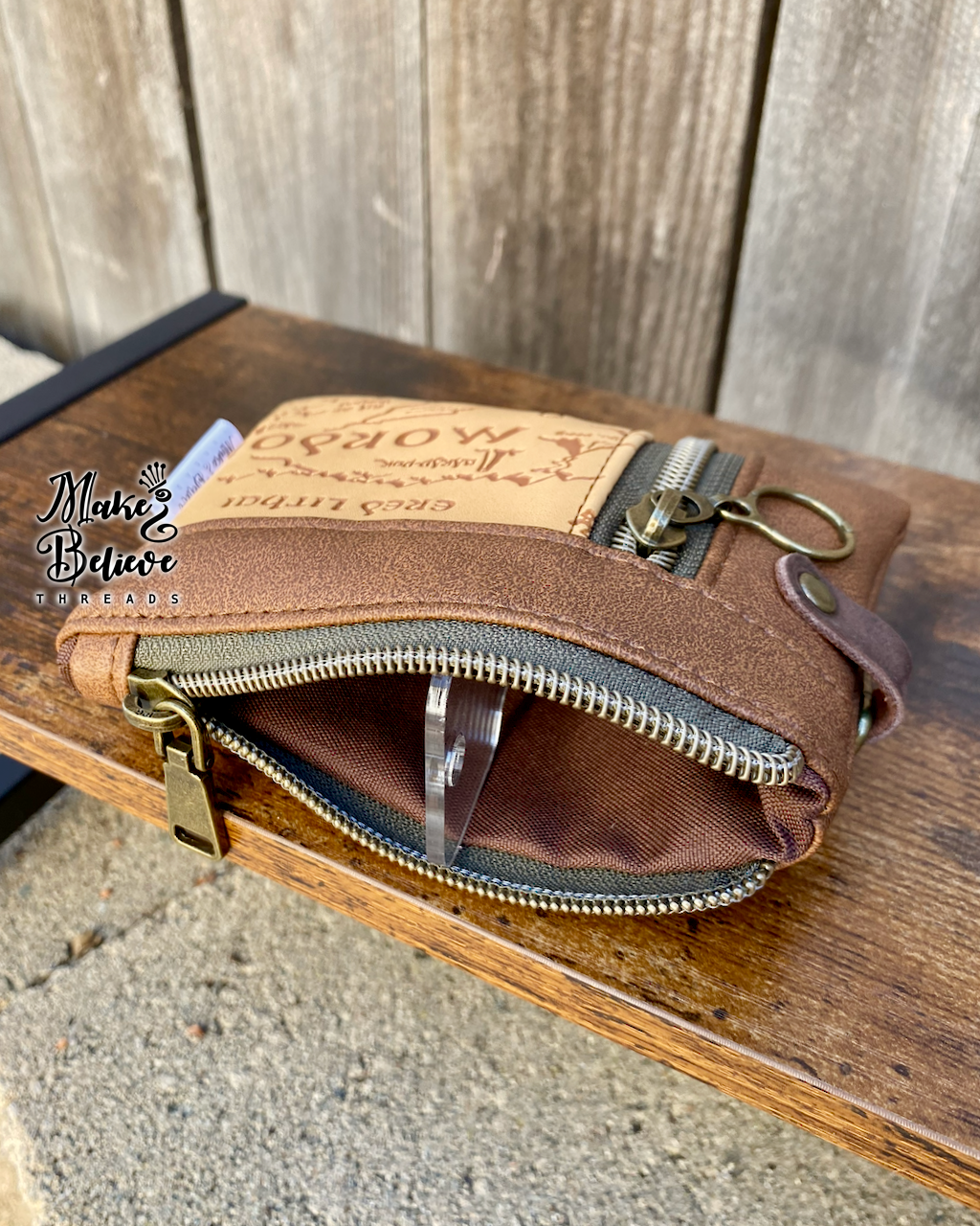 Brown & Debossed Tan Mordor LOTR Map Mini Zip Wallet
