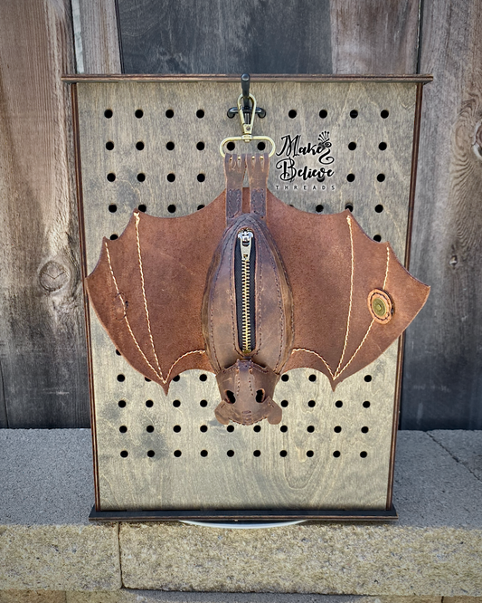Brown Full-Grain Distressed Buffalo Leather Bat Coin Pouch