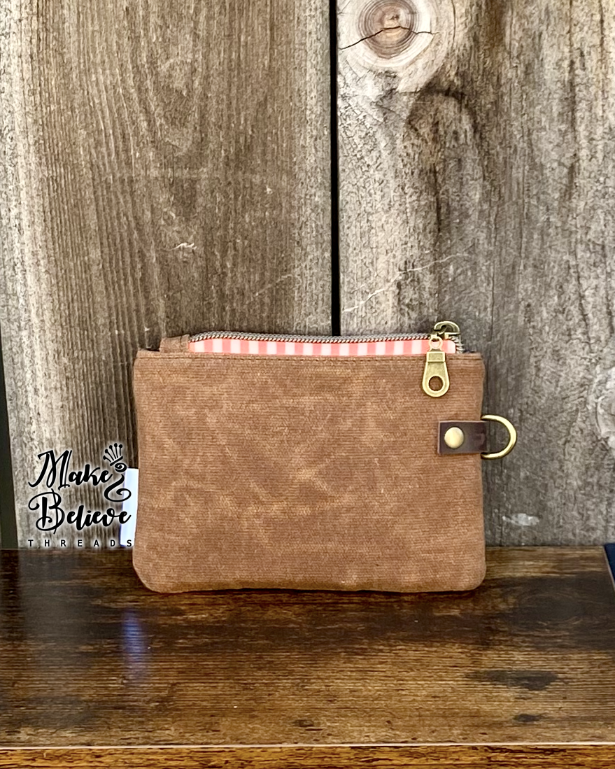 Brown Waxed Canvas Witchy Black Cat Mini Zip Wallet
