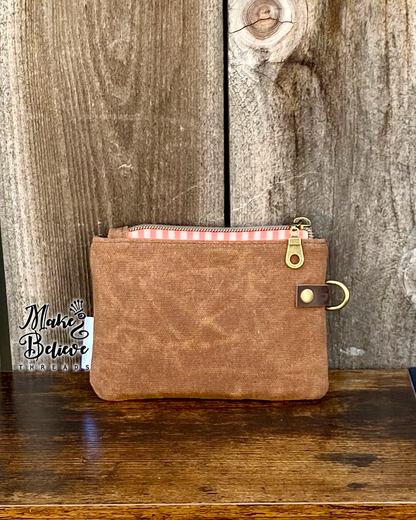 Brown Waxed Canvas Witchy Black Cat Mini Zip Wallet