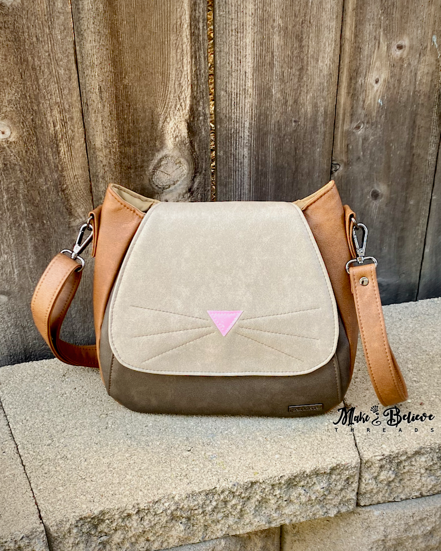 Brown and Cream Cat Face Crossbody Bag