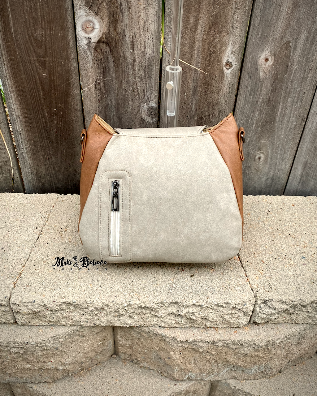 Brown and Cream Cat Face Crossbody Bag
