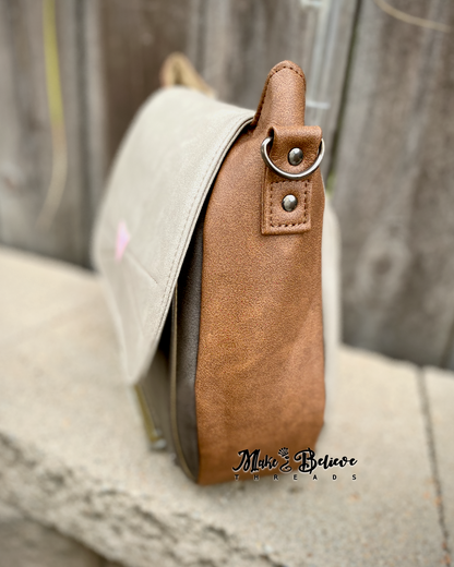 Brown and Cream Cat Face Crossbody Bag