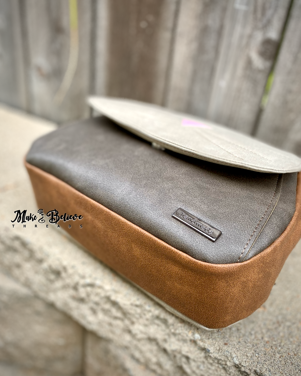 Brown and Cream Cat Face Crossbody Bag