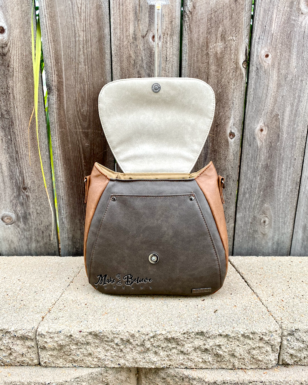 Brown and Cream Cat Face Crossbody Bag
