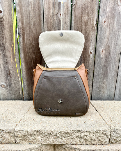 Brown and Cream Cat Face Crossbody Bag