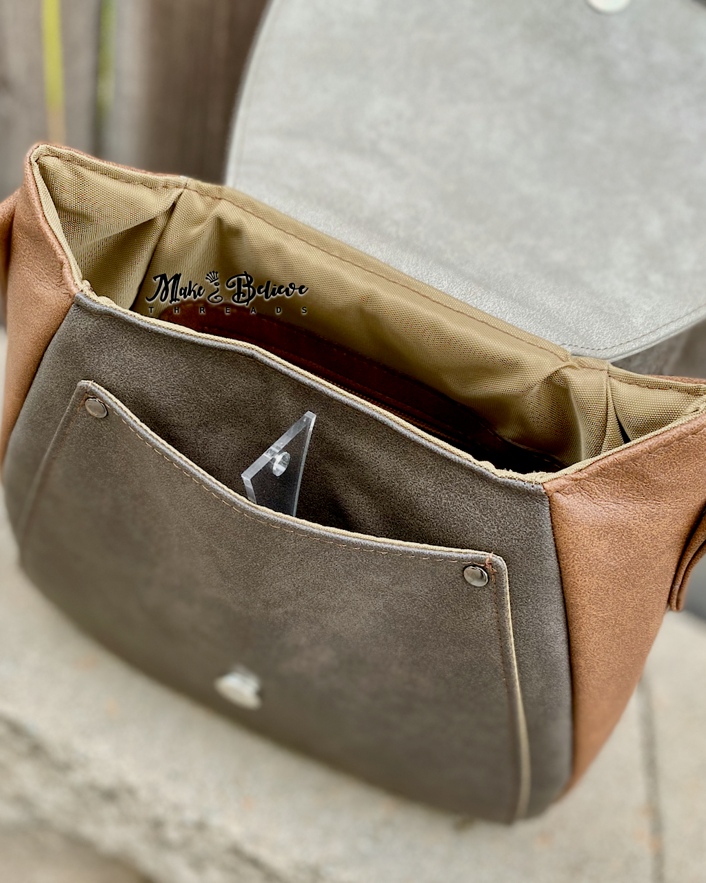 Brown and Cream Cat Face Crossbody Bag