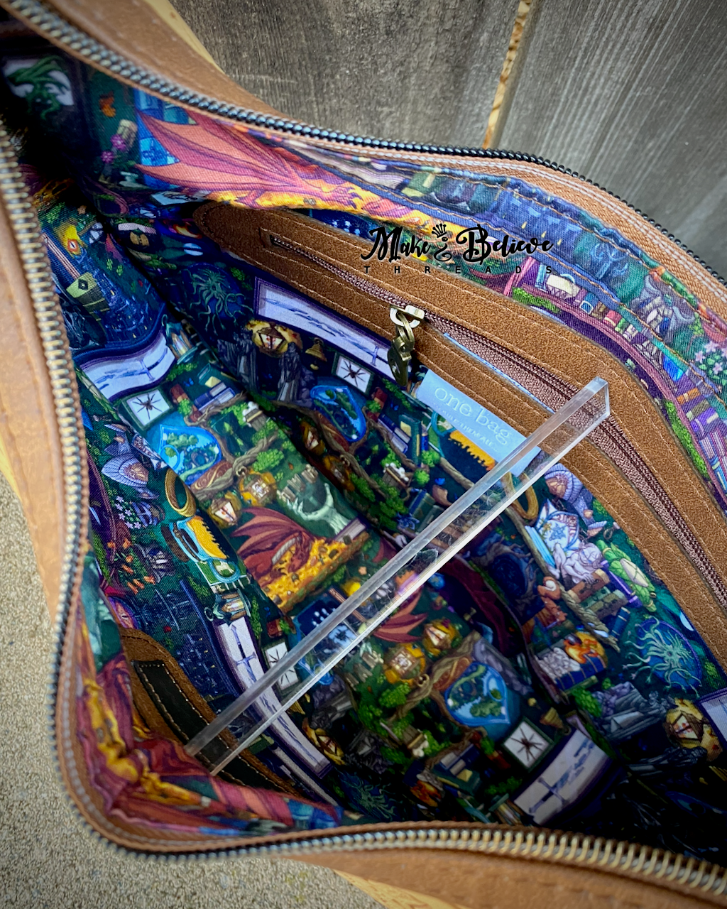 Brown and Tan Debossed LOTR Map Demi-Circle Shoulder Bag