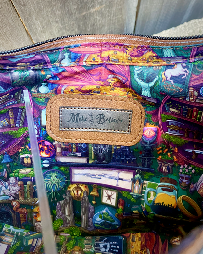 Brown and Tan Debossed LOTR Map Demi-Circle Shoulder Bag