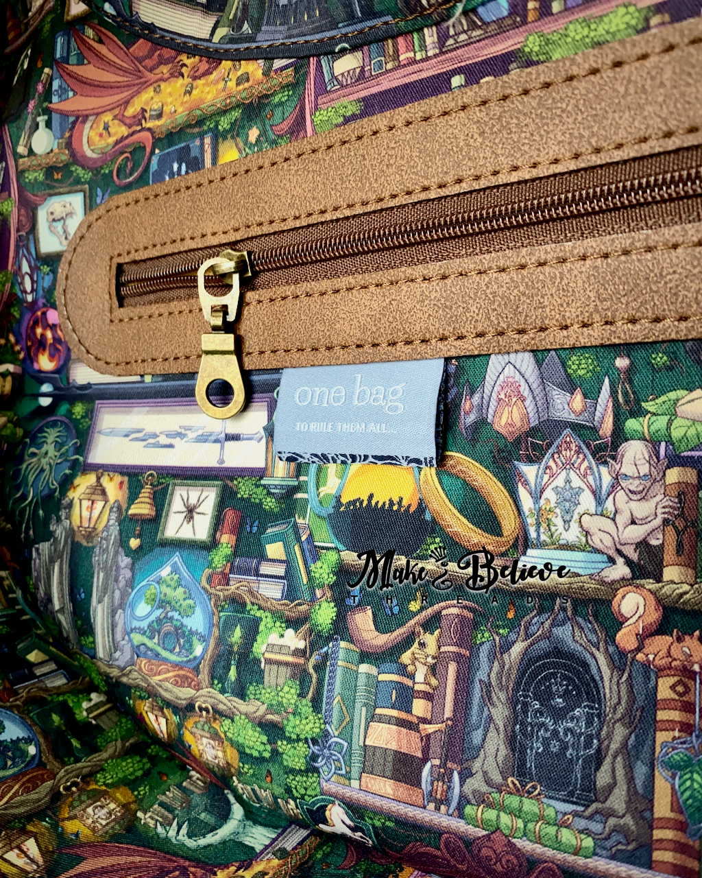 Brown and Tan Debossed LOTR Map Demi-Circle Shoulder Bag