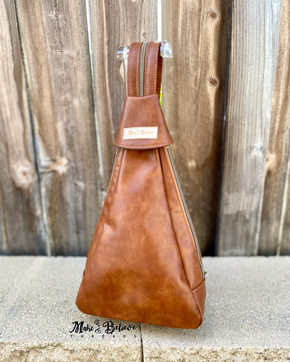 Caramel Faux Leather Conical Convertible Sling/Backpack