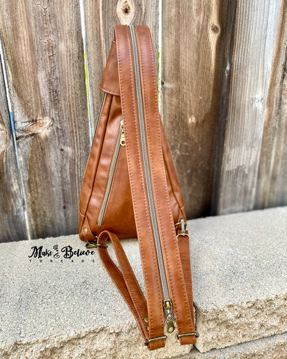 Caramel Faux Leather Conical Convertible Sling/Backpack