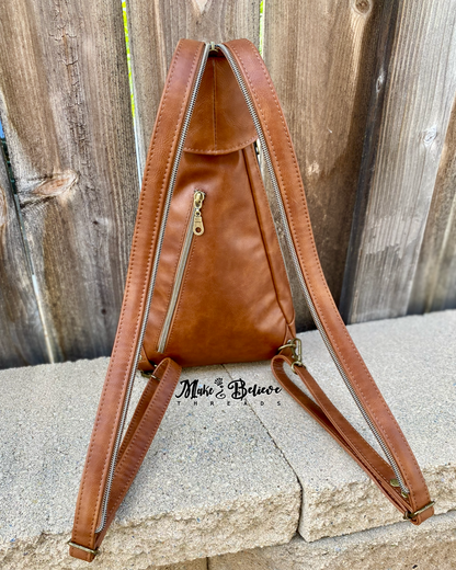 Caramel Faux Leather Conical Convertible Sling/Backpack