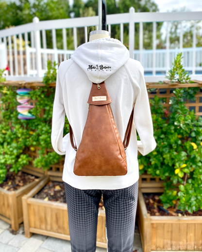 Caramel Faux Leather Conical Convertible Sling/Backpack