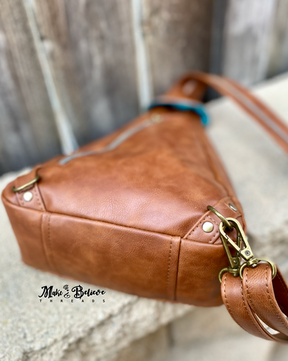 Caramel Faux Leather Conical Convertible Sling/Backpack