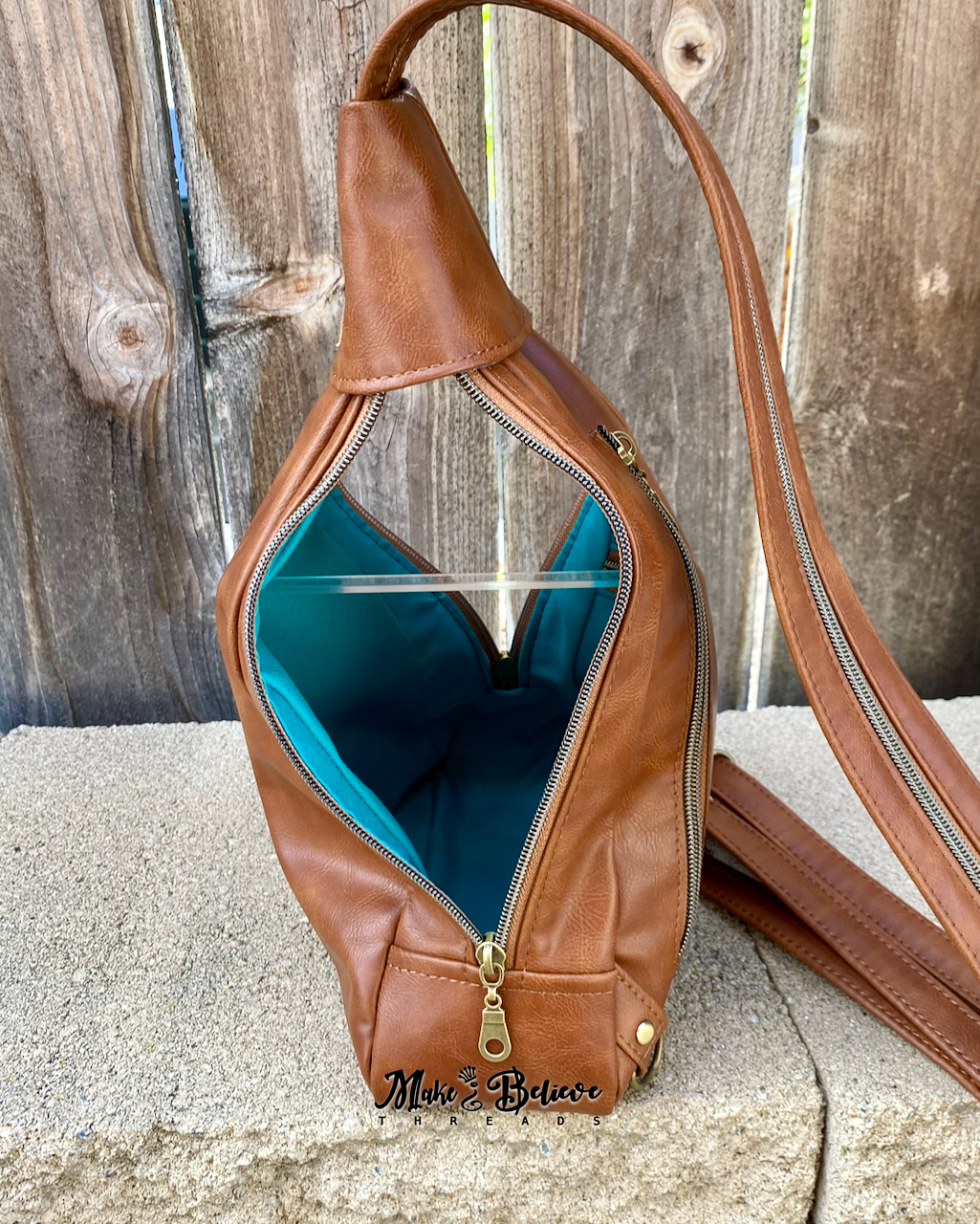 Caramel Faux Leather Conical Convertible Sling/Backpack