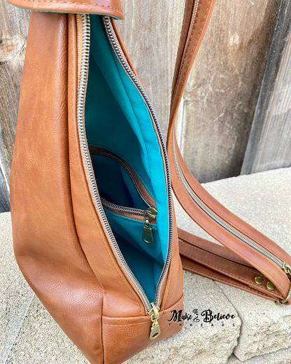 Caramel Faux Leather Conical Convertible Sling/Backpack