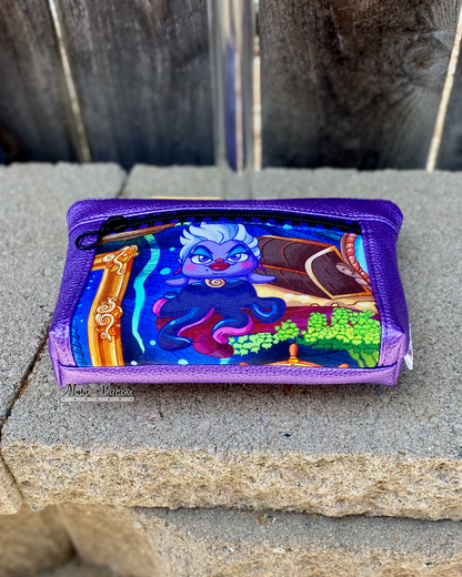 Cartoon Sea Witch Shimmering Purple Pouch with Wristlet Strap