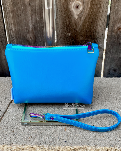 Cartoon Singing Mermaid Turquoise Pouch with Wristlet Strap