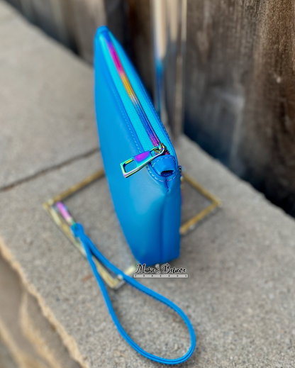 Cartoon Singing Mermaid Turquoise Pouch with Wristlet Strap