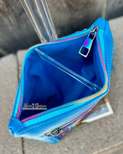 Cartoon Singing Mermaid Turquoise Pouch with Wristlet Strap