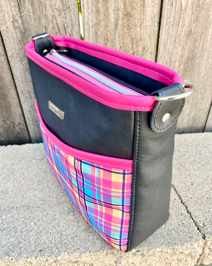 Charcoal Black with Pink Plaid Everyday Crossbody Bag