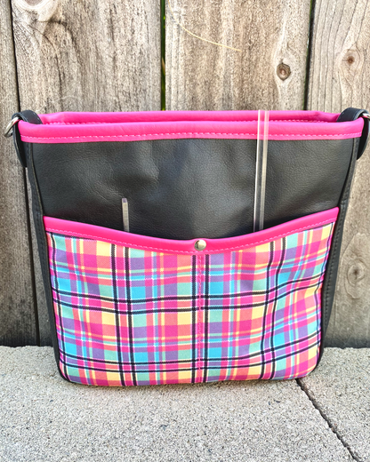 Charcoal Black with Pink Plaid Everyday Crossbody Bag