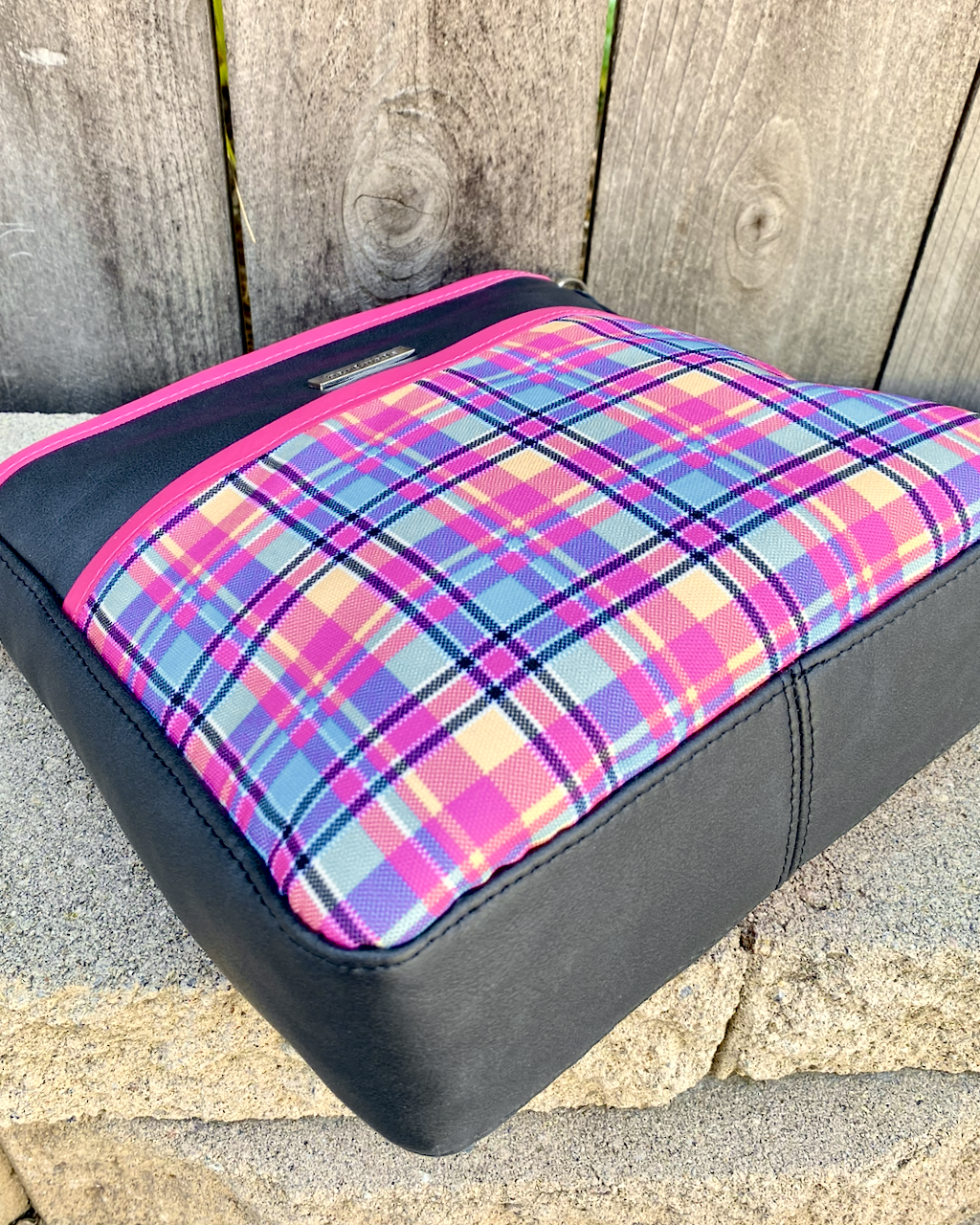 Charcoal Black with Pink Plaid Everyday Crossbody Bag