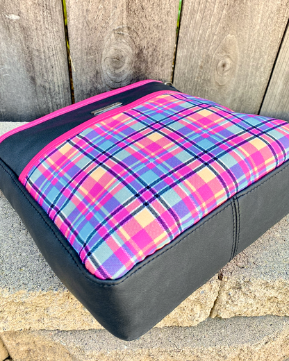 Charcoal Black with Pink Plaid Everyday Crossbody Bag