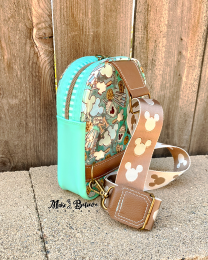 Clear and Light Aqua Jelly Mouse Park Snacks Crossbody Sling